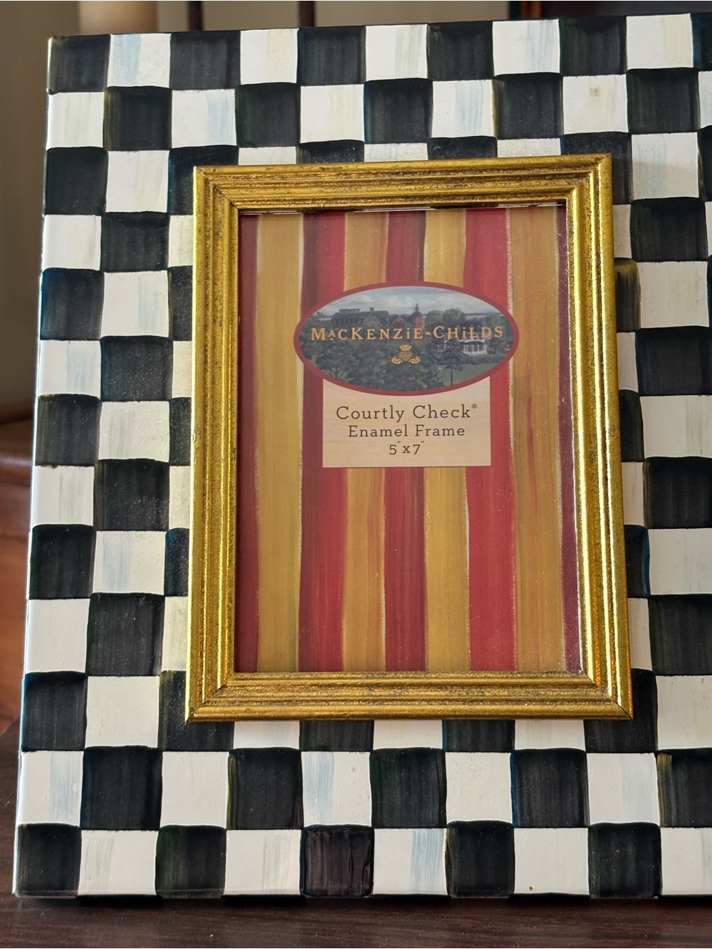 MacKenzie-Childs Striped Enamel Frame in Red and Gold - Picture 3 of 4